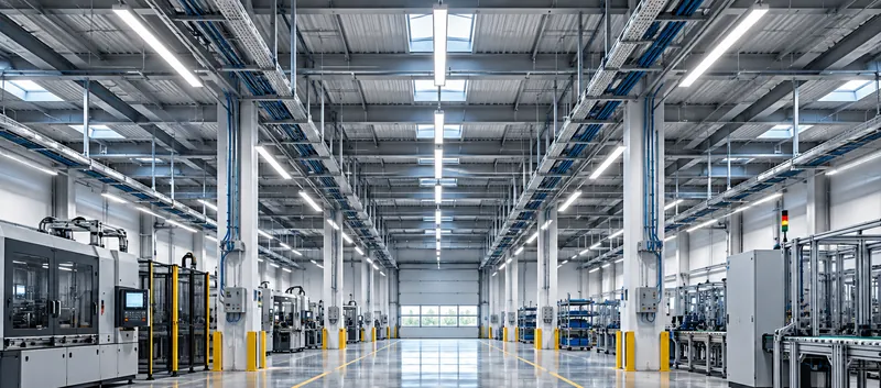 Capannone industriale illuminato (immagine illustrativa)